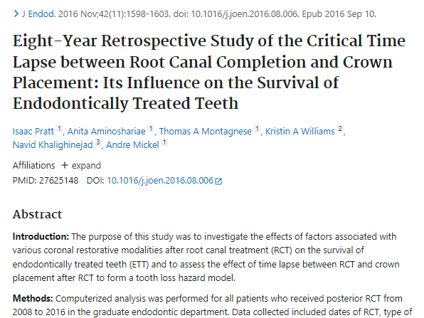 seoul-perfect-dental-crown-timing-after-root-canalPratt 등(2016)이 Journal of Endodontics에 발표